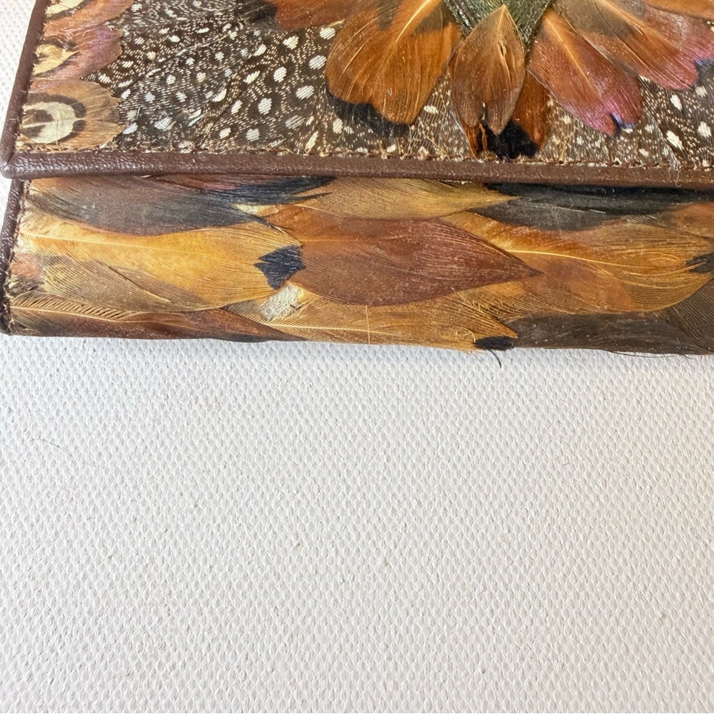 VTG 60s/70s Peacock & Pheasant Feather Clutch Wallet | Boho MCM Evening Bag - Picture 6 of 13